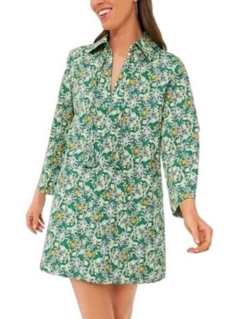 Tuckernuck Hyacinth House Floral Split-Neck Long-Sleeve Shift Shirt Dress Small